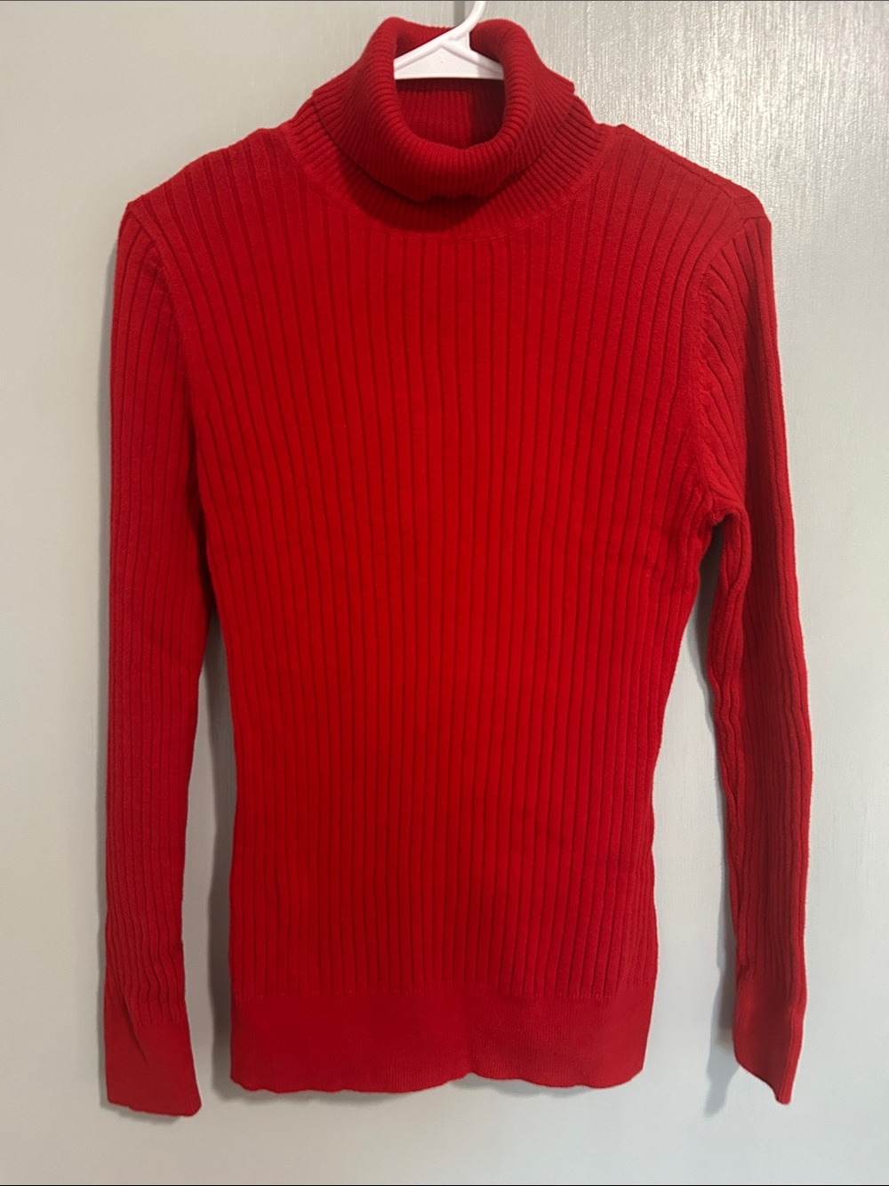 Croft & Barrow Red Ribbed Turtleneck Sweater M Cotton Button Cuff Knit Fitted
